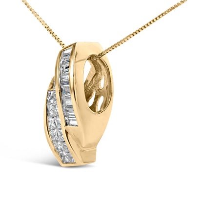 14k Yellow Gold 1 1/3 Cttw Princess and Baguette-cut Diamond Double Curved Pendant Necklace (H-I Color ,VS1-VS2 Clarity) - NO CHAIN INCLUDED Bids.com