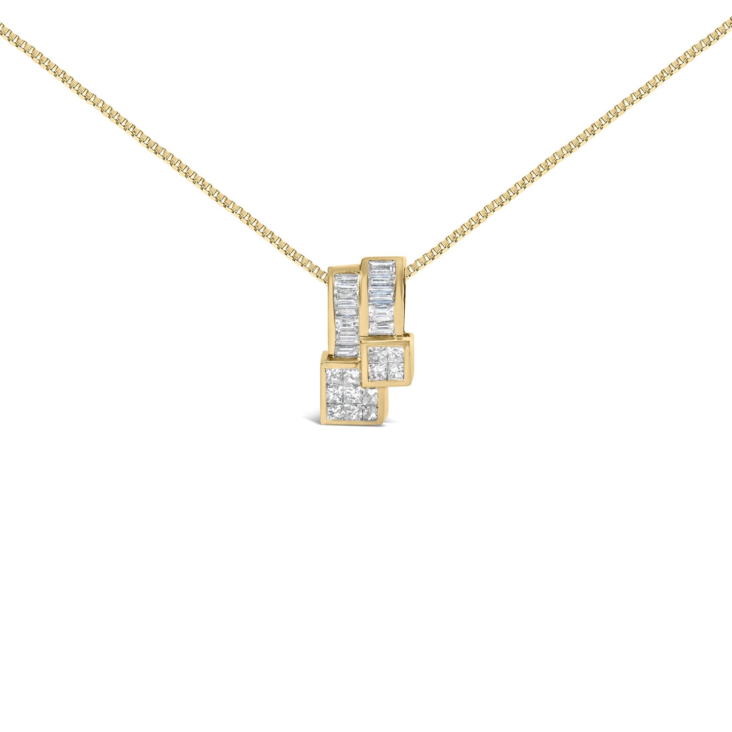 14K Yellow Gold 1 1/2 cttw Princess and Baguette Cut Diamond Geometric Pendant Necklace (H-I Color, VS1-VS2 Clarity) Bids.com