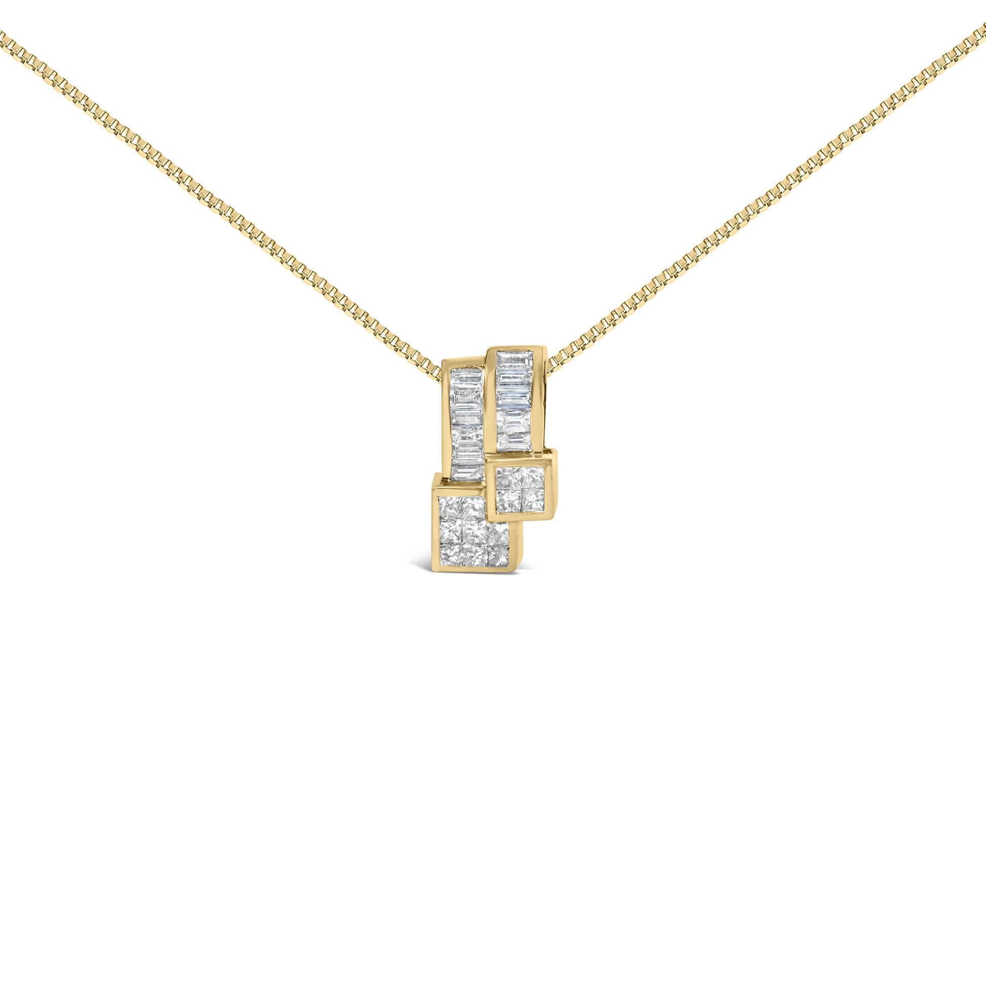 14K Yellow Gold 1 1/2 cttw Princess and Baguette Cut Diamond Geometric Pendant Necklace (H-I Color, VS1-VS2 Clarity) Bids.com