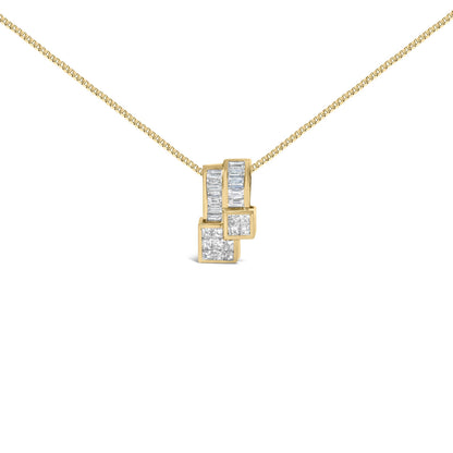 14K Yellow Gold 1 1/2 cttw Princess and Baguette Cut Diamond Geometric Pendant Necklace (H-I Color, VS1-VS2 Clarity) Bids.com