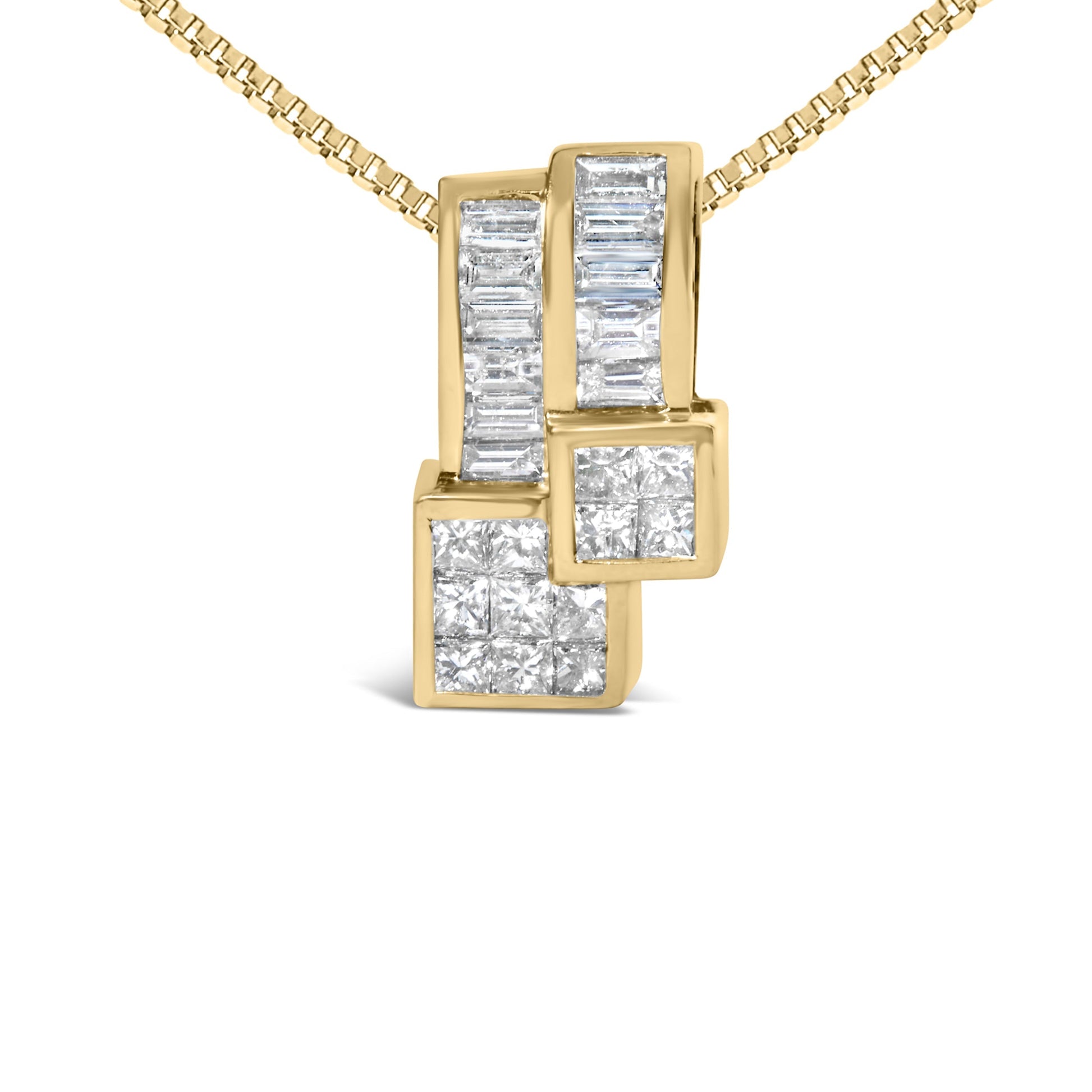 14K Yellow Gold 1 1/2 cttw Princess and Baguette Cut Diamond Geometric Pendant Necklace (H-I Color, VS1-VS2 Clarity) Bids.com