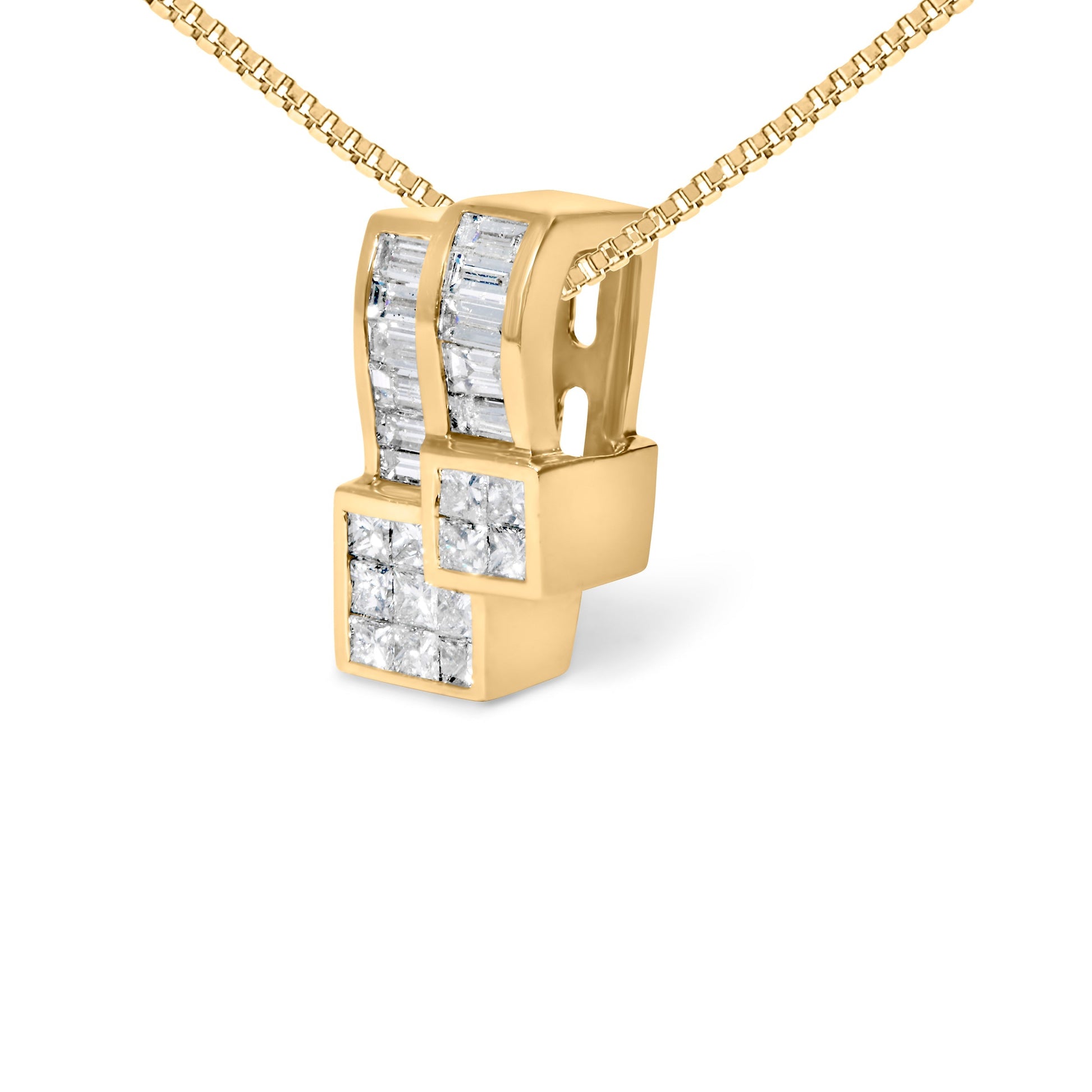 14K Yellow Gold 1 1/2 cttw Princess and Baguette Cut Diamond Geometric Pendant Necklace (H-I Color, VS1-VS2 Clarity) Bids.com