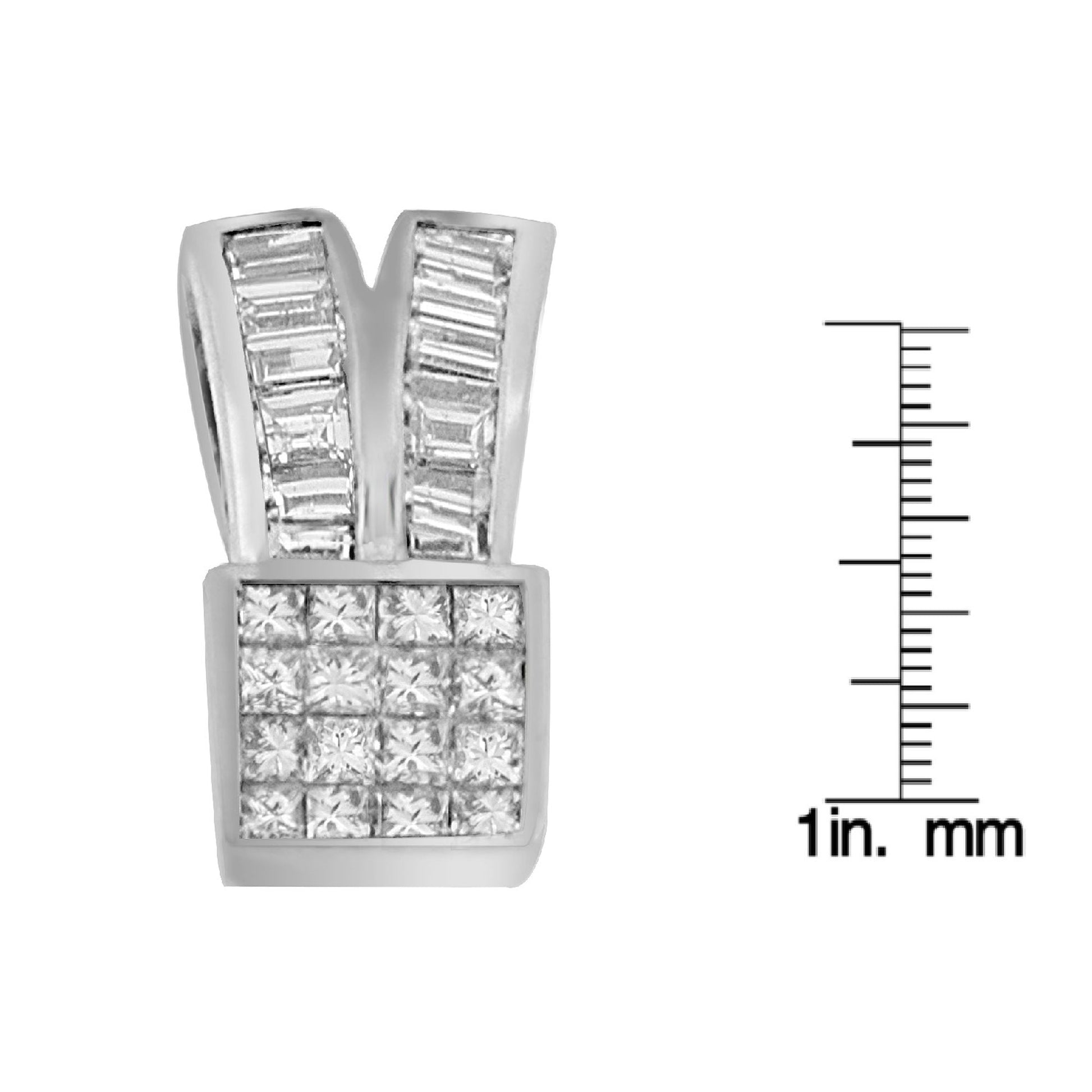 14K White Gold 1 5/8 cttw Princess and Baguette Cut Diamond Heart Ribbon Pendant Necklace (G-H, VS1-VS2) Bids.com