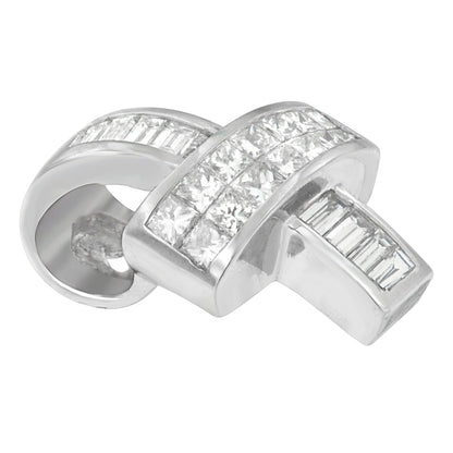 14K White Gold 2 cttw Princess and Baguette Cut Diamond Ribbon Pendant Necklace (H-I, SI-SI2) Bids.com