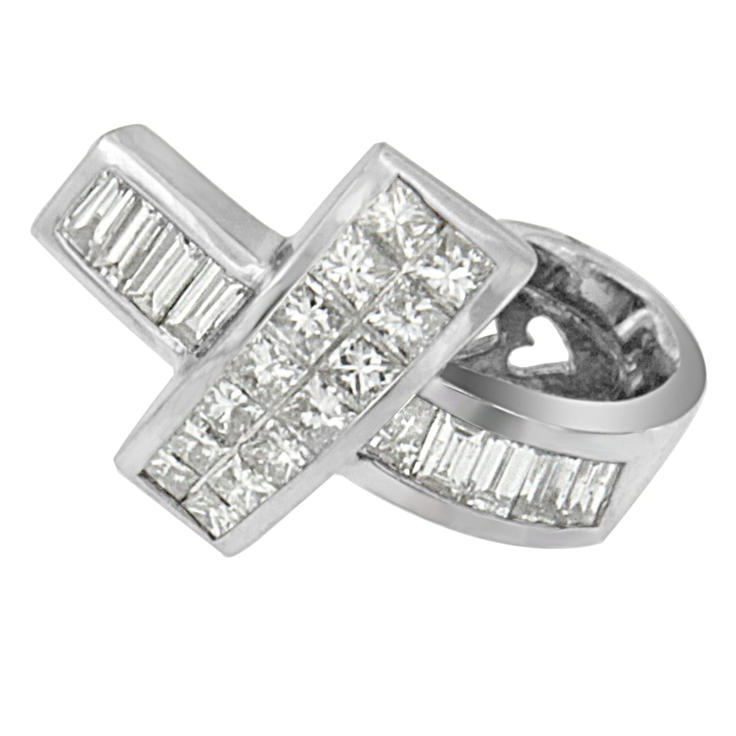 14K White Gold 2 cttw Princess and Baguette Cut Diamond Ribbon Pendant Necklace (H-I, SI-SI2) Bids.com