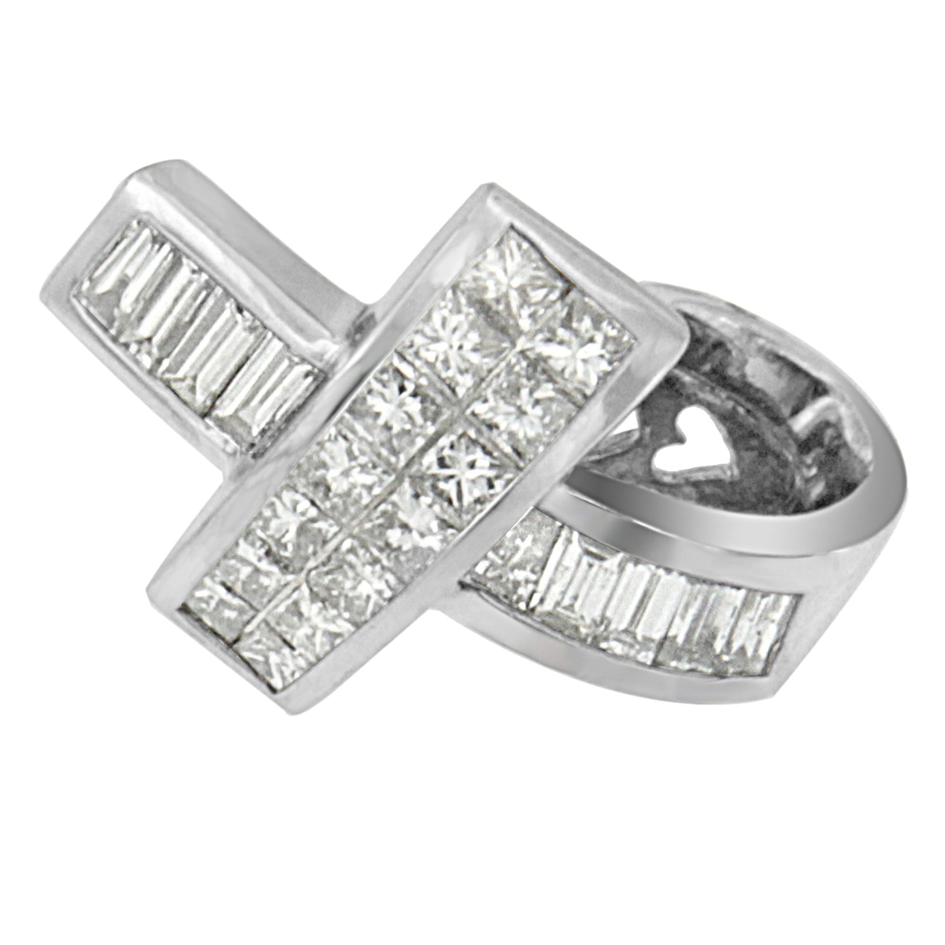 14K White Gold 2 cttw Princess and Baguette Cut Diamond Ribbon Pendant Necklace (H-I, SI-SI2) Bids.com