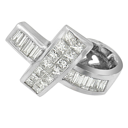 14K White Gold 2 cttw Princess and Baguette Cut Diamond Ribbon Pendant Necklace (H-I, SI-SI2) Bids.com