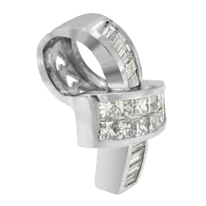 14K White Gold 2 cttw Princess and Baguette Cut Diamond Ribbon Pendant Necklace (H-I, SI-SI2) Bids.com