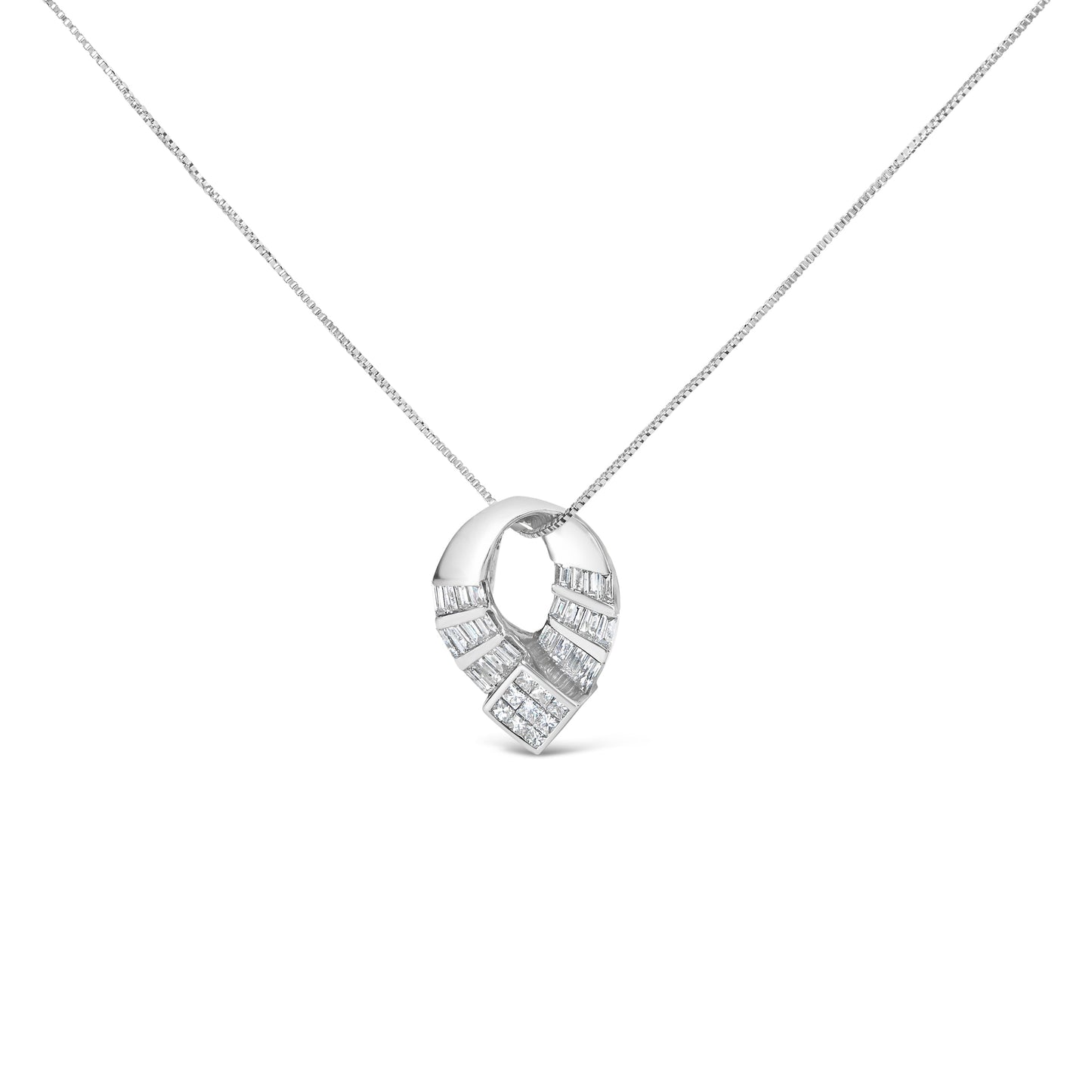 14k White Gold 1 5/8 Cttw Invisible Set Princess and Channel Set Baguette Diamond Curved Oval Shape Pendant Necklace (G-H Color, VS2-SI1 Clarity) Bids.com