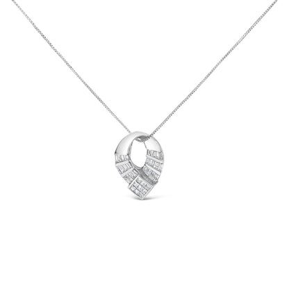 14k White Gold 1 5/8 Cttw Invisible Set Princess and Channel Set Baguette Diamond Curved Oval Shape Pendant Necklace (G-H Color, VS2-SI1 Clarity) Bids.com
