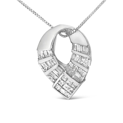 14k White Gold 1 5/8 Cttw Invisible Set Princess and Channel Set Baguette Diamond Curved Oval Shape Pendant Necklace (G-H Color, VS2-SI1 Clarity) Bids.com