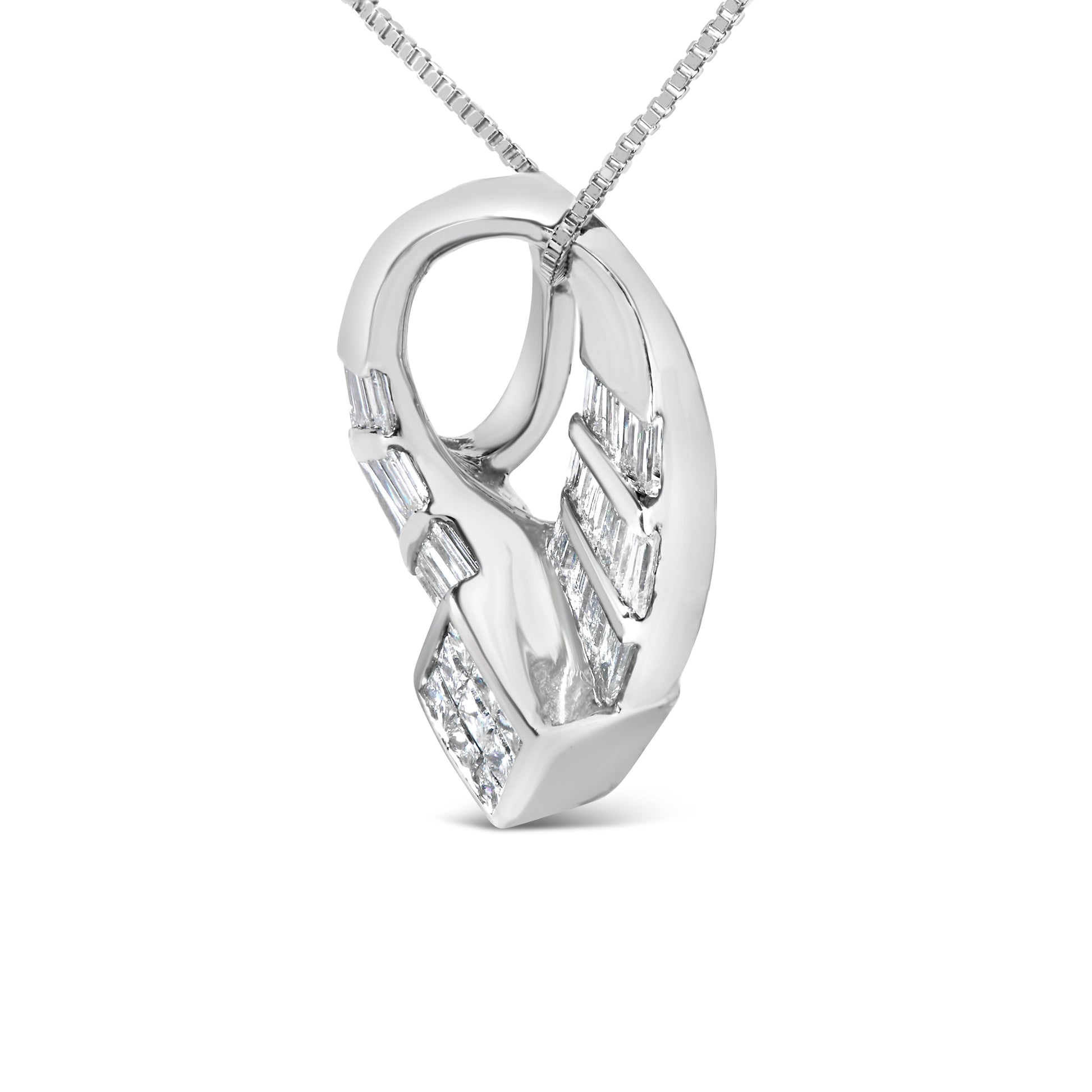 14k White Gold 1 5/8 Cttw Invisible Set Princess and Channel Set Baguette Diamond Curved Oval Shape Pendant Necklace (G-H Color, VS2-SI1 Clarity) Bids.com