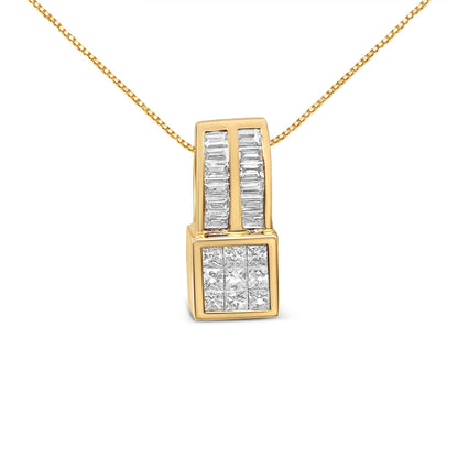 14K Yellow Gold 1 1/4 cttw Princess and Baguette Cut Geometric Inspired Diamond Pendant Necklace (H-I, VS1-VS2) Bids.com