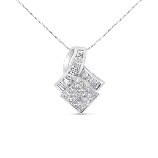 14k White Gold 2 1/10 Cttw Princess and Baguette Geometric Designed Diamond Pendant Necklace (G-H Color, VS1-VS2 Clarity) - NO CHAIN INCLUDED Bids.com
