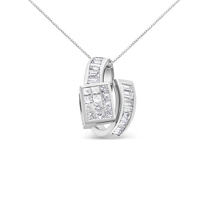 14K White Gold 2 cttw Princess and Baguette Cut Diamond Double Loop Pendant Necklace (G-H, VS1-VS2) Bids.com