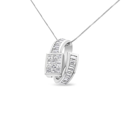 14K White Gold 2 cttw Princess and Baguette Cut Diamond Double Loop Pendant Necklace (G-H, VS1-VS2) Bids.com