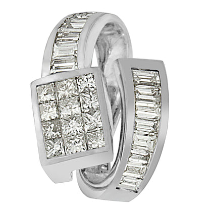 14K White Gold 2 cttw Princess and Baguette Cut Diamond Double Loop Pendant Necklace (G-H, VS1-VS2) Bids.com