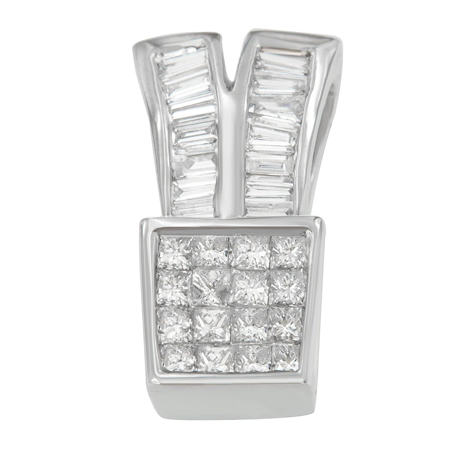 14K White Gold 1 1/3 cttw Princess and Baguette Cut Diamond Sparkling Shapes Pendant Necklace (H-I, SI1-SI2) Bids.com