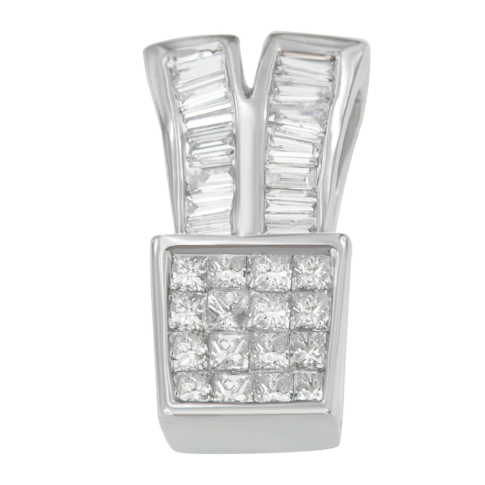 14K White Gold 1 1/3 cttw Princess and Baguette Cut Diamond Sparkling Shapes Pendant Necklace (H-I, SI1-SI2) Bids.com
