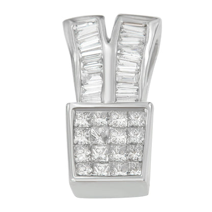 14K White Gold 1 1/3 cttw Princess and Baguette Cut Diamond Sparkling Shapes Pendant Necklace (H-I, SI1-SI2) Bids.com