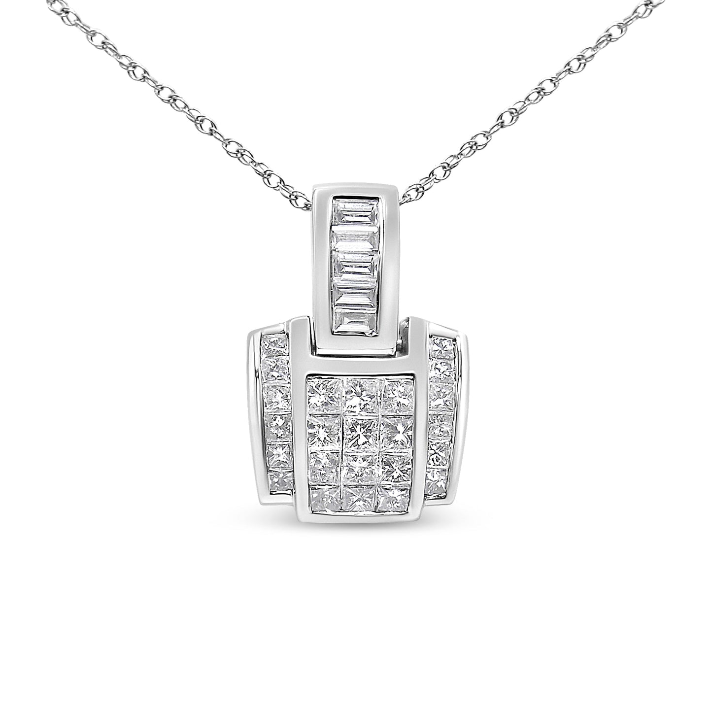 14K White Gold 2 1/5 Cttw Princess Cut Composite Diamond Pendant with Diamond Bale Pendant Necklace (H-I Color,SI1-SI2 Clarity) - NO CHAIN INCLUDED Bids.com