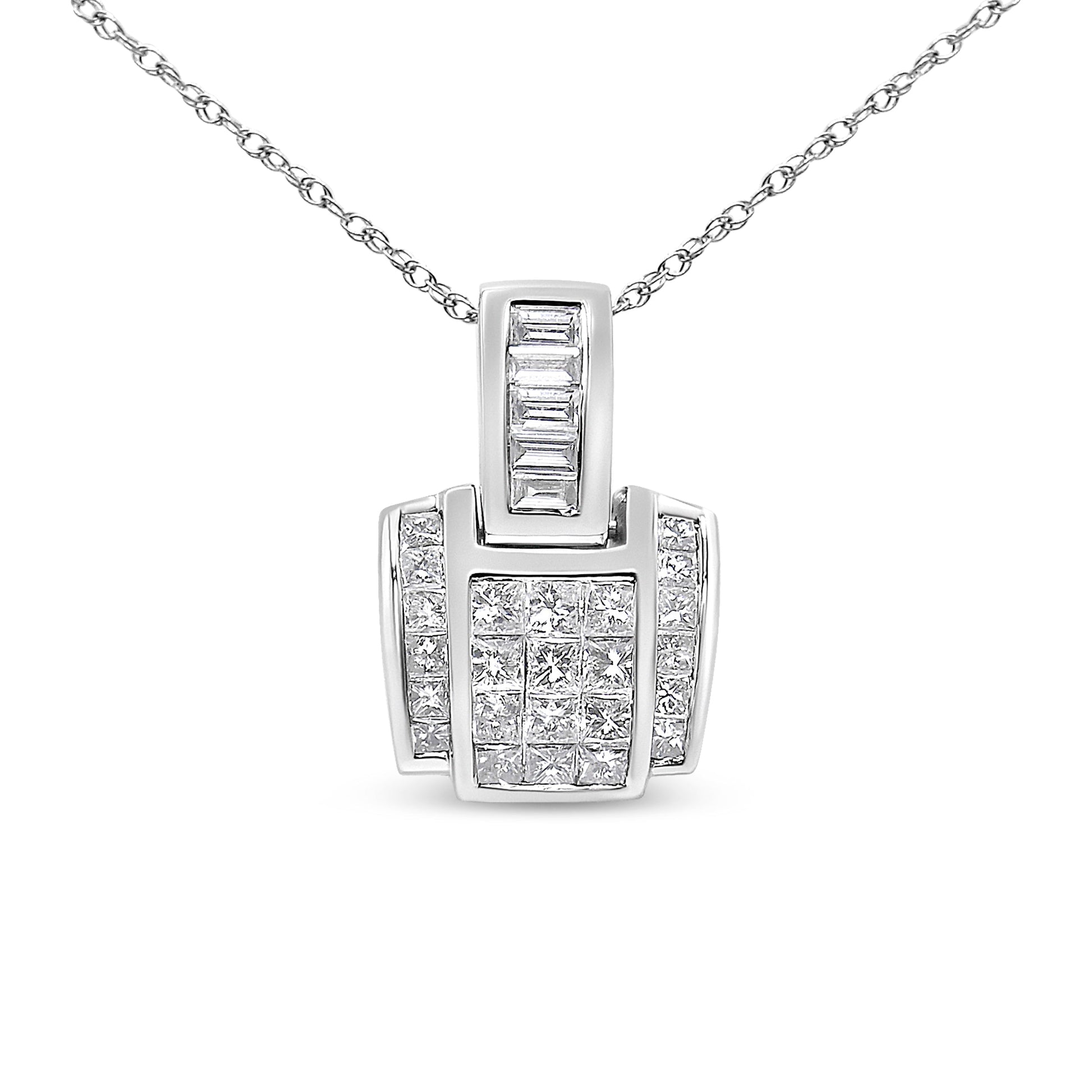 14K White Gold 2 1/5 Cttw Princess Cut Composite Diamond Pendant with Diamond Bale Pendant Necklace (H-I Color,SI1-SI2 Clarity) - NO CHAIN INCLUDED Bids.com