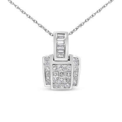 14K White Gold 2 1/5 Cttw Princess Cut Composite Diamond Pendant with Diamond Bale Pendant Necklace (H-I Color,SI1-SI2 Clarity) - NO CHAIN INCLUDED Bids.com