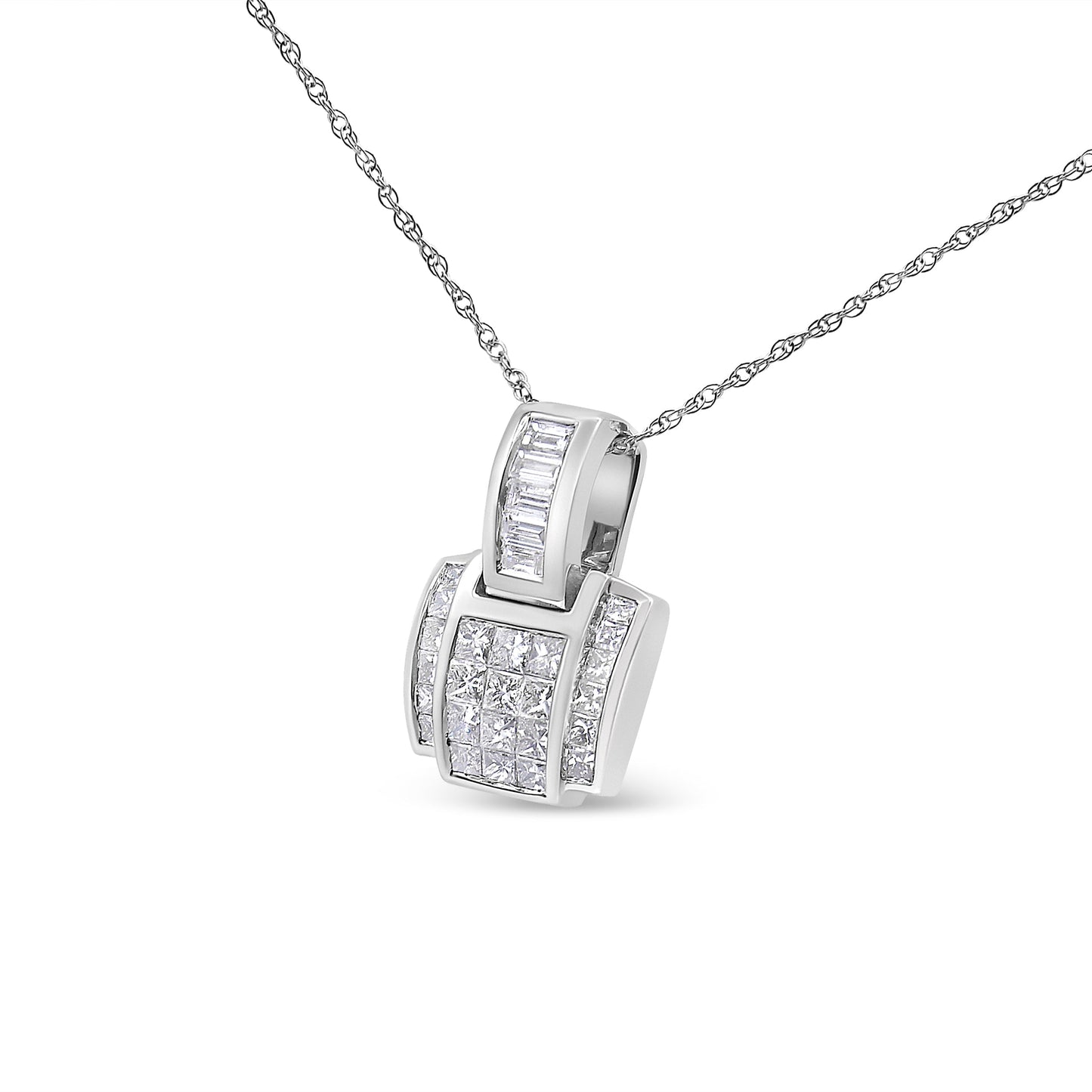 14K White Gold 2 1/5 Cttw Princess Cut Composite Diamond Pendant with Diamond Bale Pendant Necklace (H-I Color,SI1-SI2 Clarity) - NO CHAIN INCLUDED Bids.com