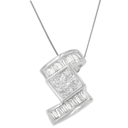 14K White Gold 1 2/5 cttw Princess and Baguette Cut Diamond Zig Zag Pendant Necklace (H-I, SI1-SI2) Bids.com