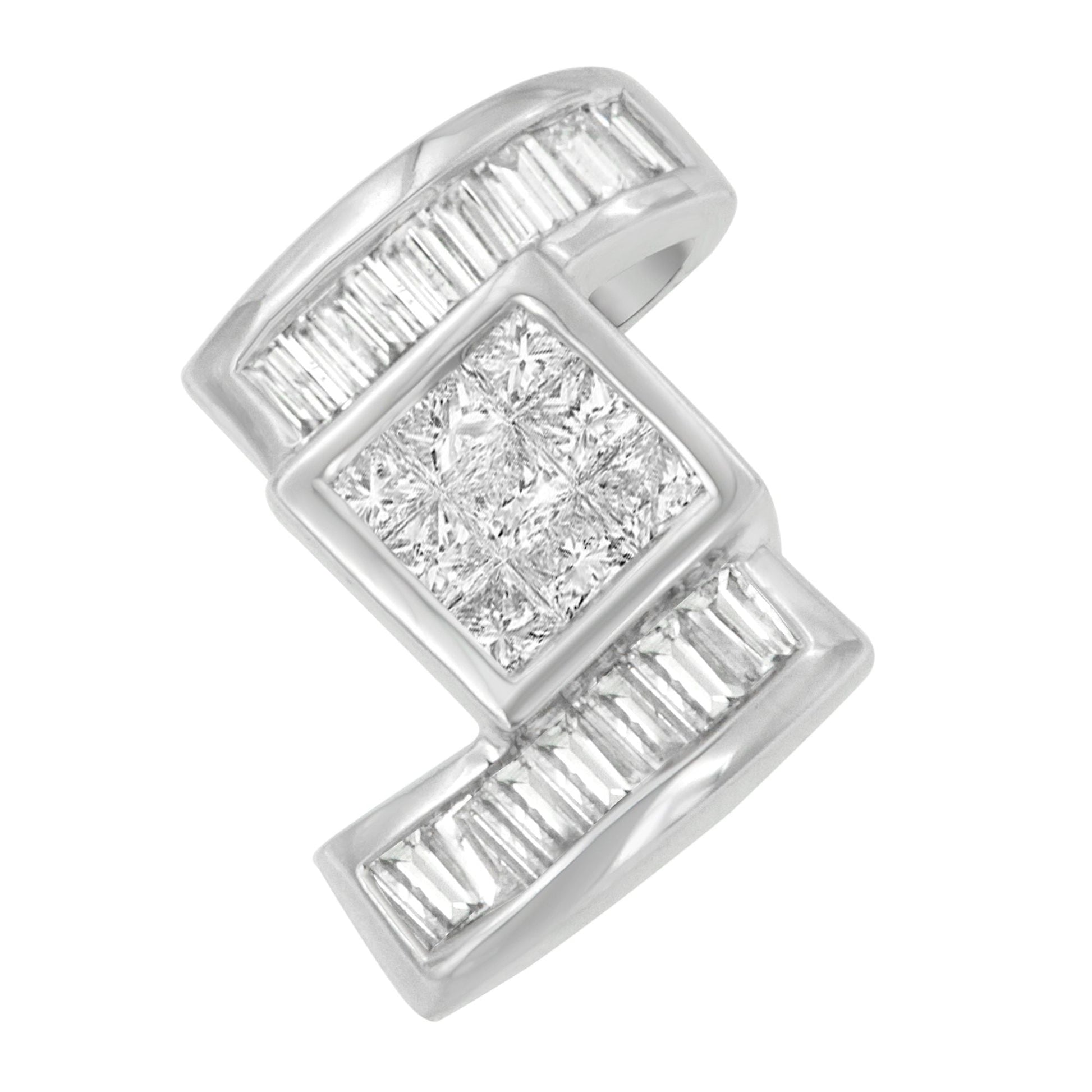 14K White Gold 1 2/5 cttw Princess and Baguette Cut Diamond Zig Zag Pendant Necklace (H-I, SI1-SI2) Bids.com