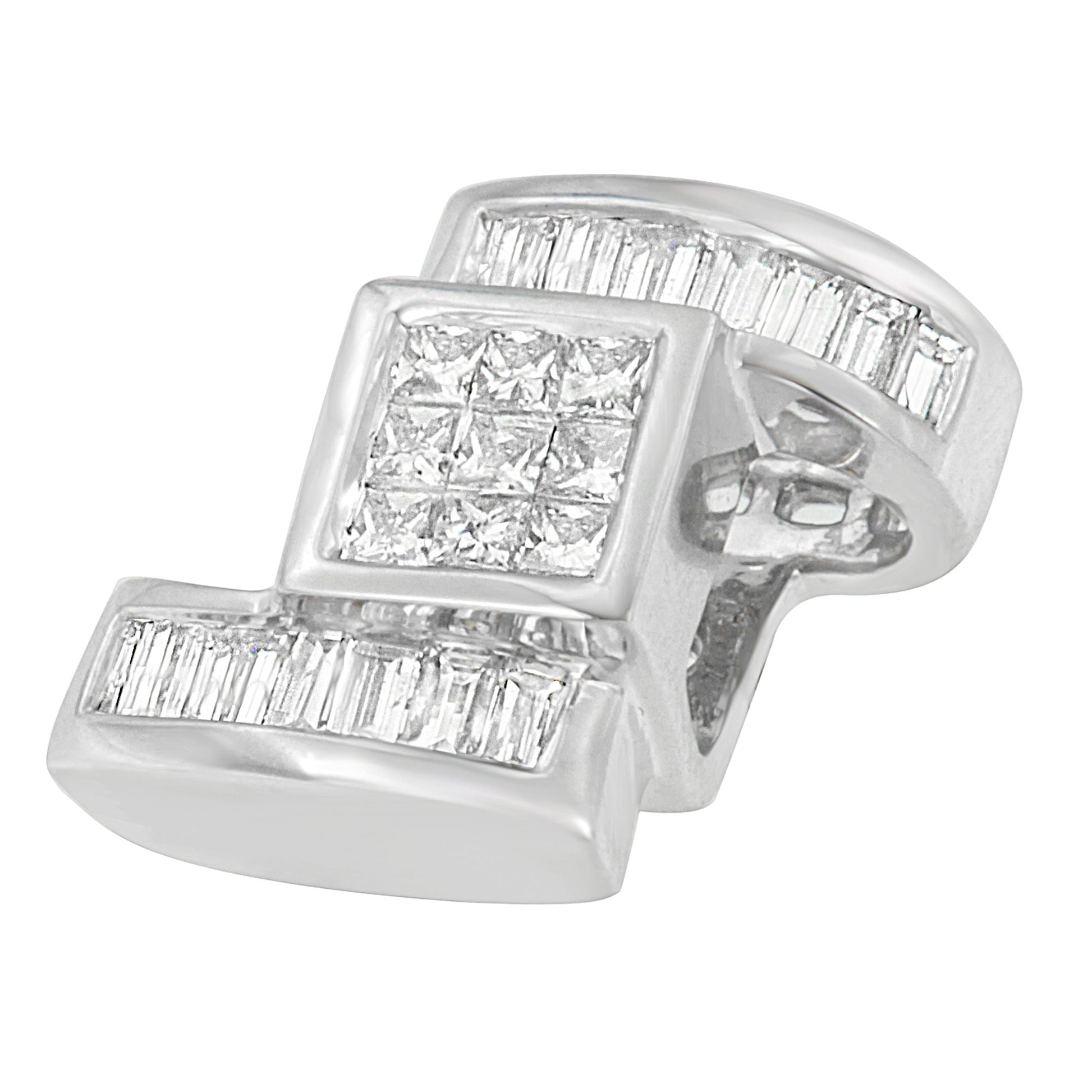 14K White Gold 1 2/5 cttw Princess and Baguette Cut Diamond Zig Zag Pendant Necklace (H-I, SI1-SI2) Bids.com