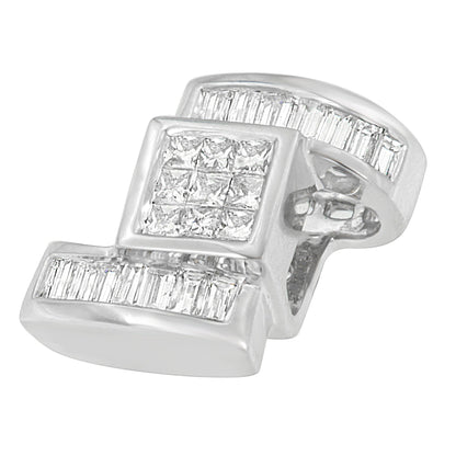14K White Gold 1 2/5 cttw Princess and Baguette Cut Diamond Zig Zag Pendant Necklace (H-I, SI1-SI2) Bids.com