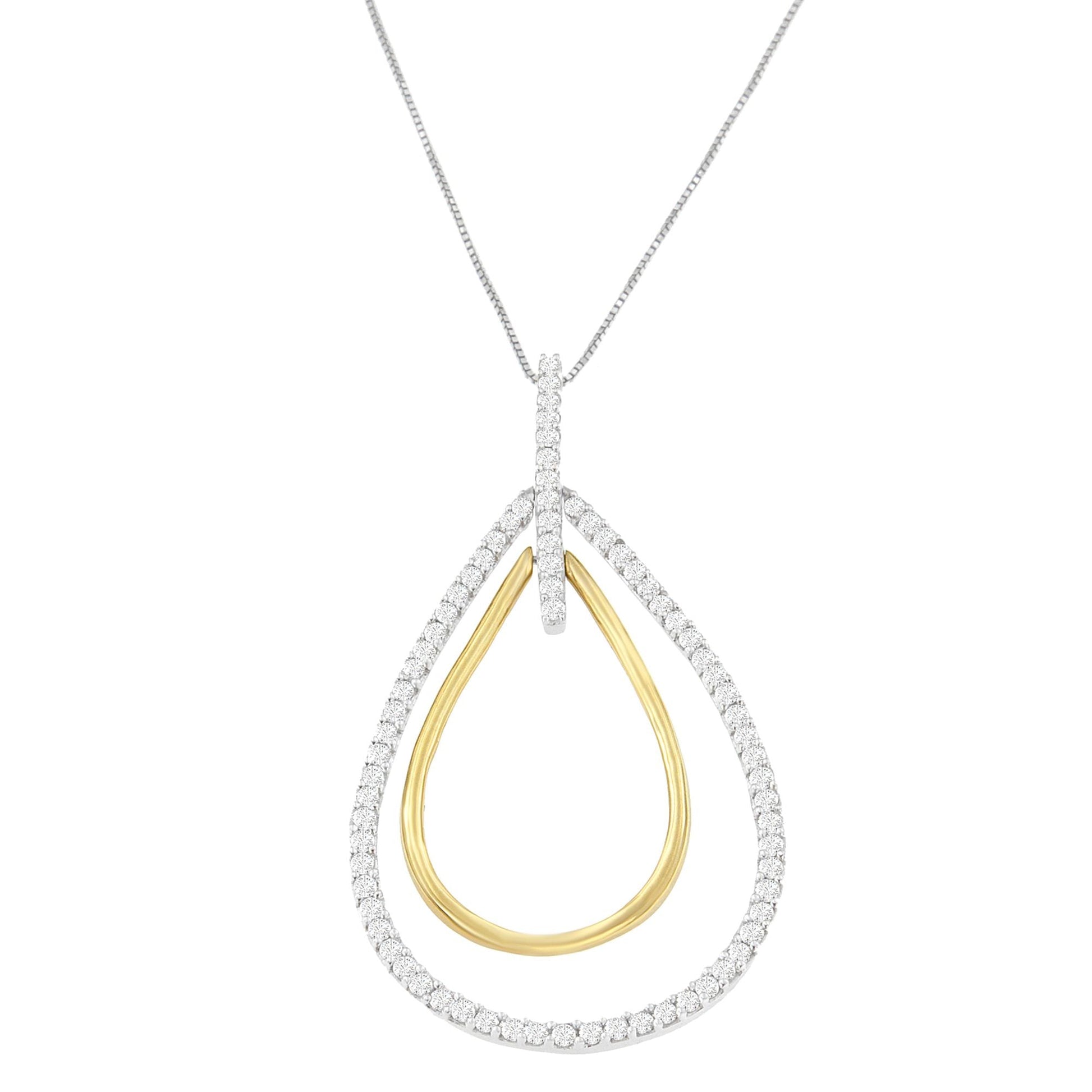 14K Two-Tone Gold Round Cut Diamond Double Burst Pendant Necklace (1.00 cttw, H-I Color, SI2-I1 Clarity) Bids.com