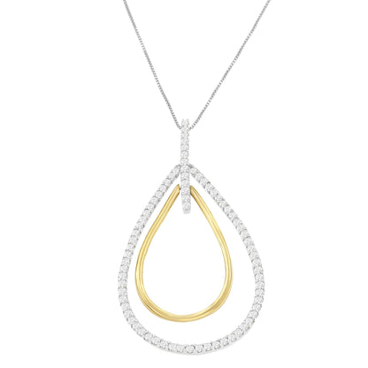 14K Two-Tone Gold Round Cut Diamond Double Burst Pendant Necklace (1.00 cttw, H-I Color, SI2-I1 Clarity) Bids.com