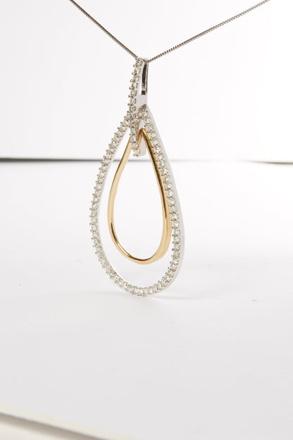 14K Two-Tone Gold Round Cut Diamond Double Burst Pendant Necklace (1.00 cttw, H-I Color, SI2-I1 Clarity) Bids.com