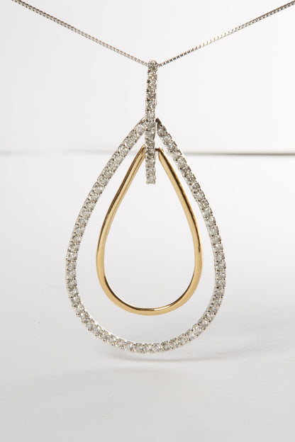14K Two-Tone Gold Round Cut Diamond Double Burst Pendant Necklace (1.00 cttw, H-I Color, SI2-I1 Clarity) Bids.com