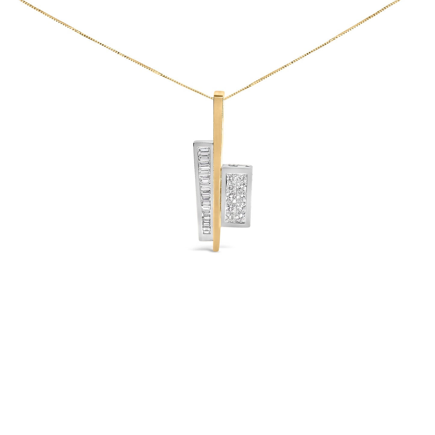 18K Yellow and White Gold 1 7/8 Cttw Princess Baguette Diamond Key Shaped 18" Pendant Necklace (H-I Color, SI1-SI2 Clarity) Bids.com