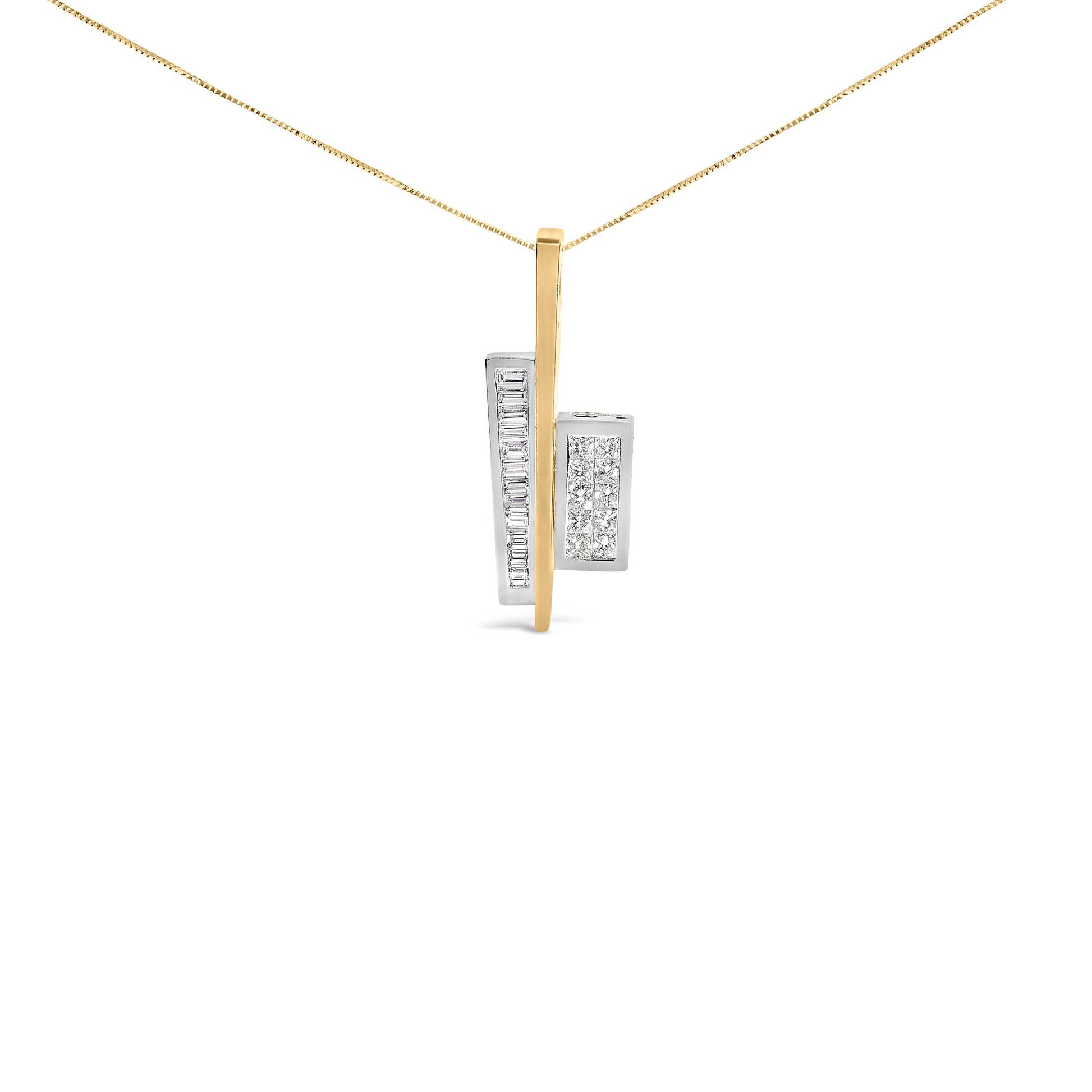 18K Yellow and White Gold 1 7/8 Cttw Princess Baguette Diamond Key Shaped 18" Pendant Necklace (H-I Color, SI1-SI2 Clarity) Bids.com