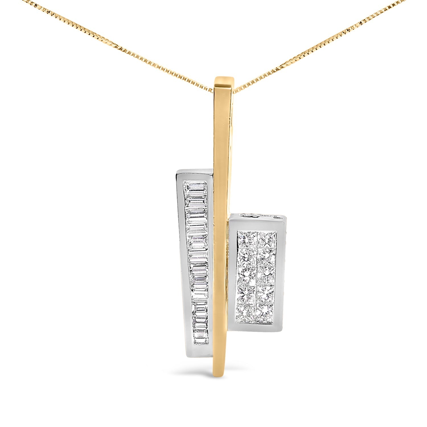 18K Yellow and White Gold 1 7/8 Cttw Princess Baguette Diamond Key Shaped 18" Pendant Necklace (H-I Color, SI1-SI2 Clarity) Bids.com