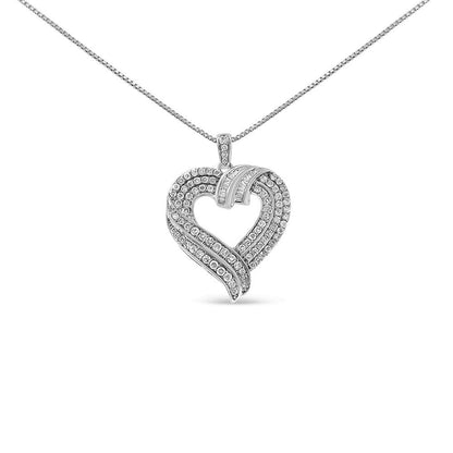 14K Yellow Gold Plated .925 Sterling Silver 1.00 Cttw Baguette Diamond Composite Open Heart 18" Inch Pendant Necklace (I-J Color, I1-I2 Clarity) Bids.com