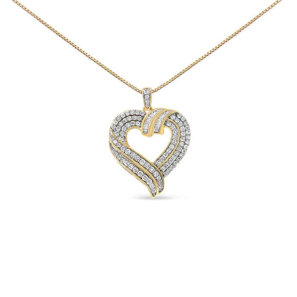 14K Yellow Gold Plated .925 Sterling Silver 1.00 Cttw Baguette Diamond Composite Open Heart 18" Inch Pendant Necklace (I-J Color, I1-I2 Clarity) Bids.com