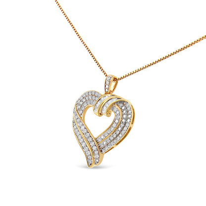 14K Yellow Gold Plated .925 Sterling Silver 1.00 Cttw Baguette Diamond Composite Open Heart 18" Inch Pendant Necklace (I-J Color, I1-I2 Clarity) Bids.com