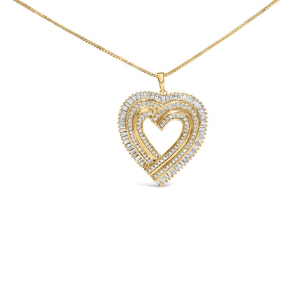 14K Yellow Gold Plated .925 Sterling Silver 1/4 Cttw Round and Baguette-Cut Diamond Composite Heart 18" Pendant Necklace (H-I Color, SI2-I1 Clarity) Bids.com