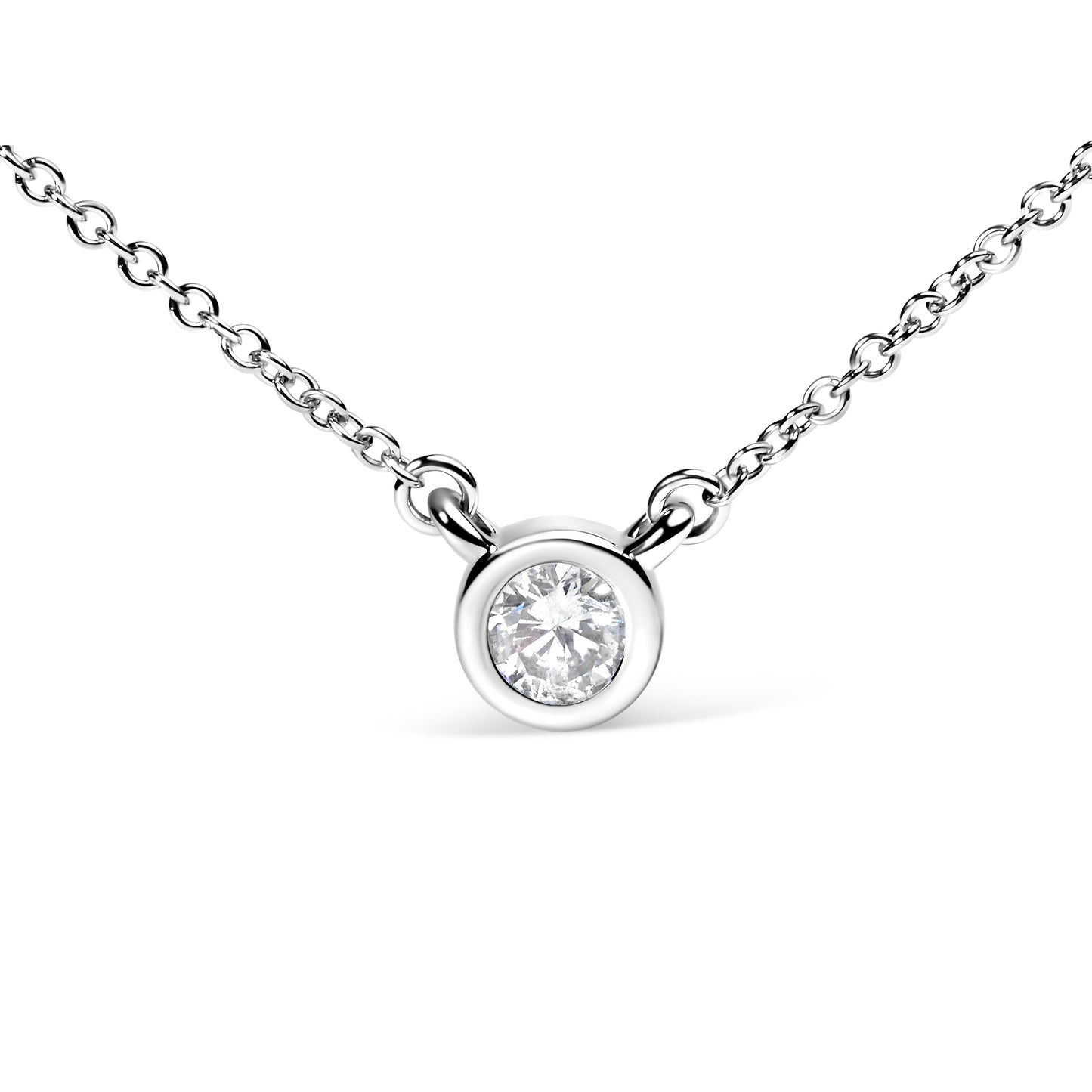 10K White Gold 1/10 Carat Round Brilliant-Cut Diamond Modern Bezel-Set Solitaire 16"-18" Pendant Necklace (H-I Color, SI2-I1 Clarity) Bids.com