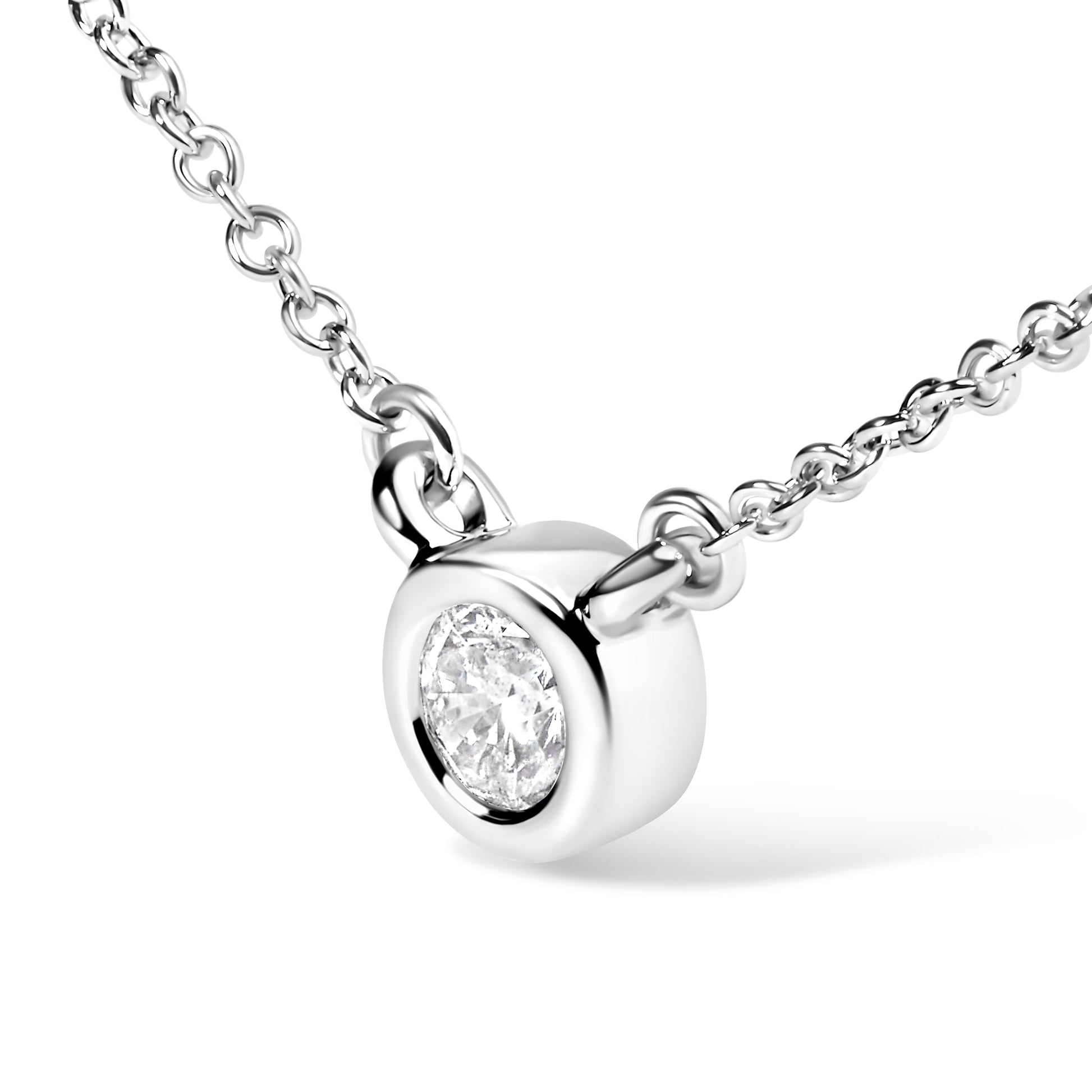 10K White Gold 1/10 Carat Round Brilliant-Cut Diamond Modern Bezel-Set Solitaire 16"-18" Pendant Necklace (H-I Color, SI2-I1 Clarity) Bids.com