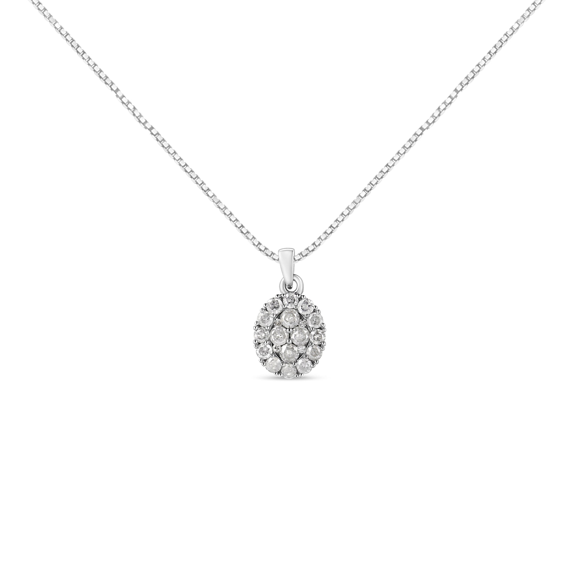 .925 Sterling Silver 1 1/2 Cttw Diamond Oval Cluster Pendant Necklace (I-J Color, I2-I3 Clarity) - 18" Bids.com