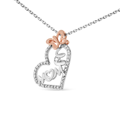 Two Tone .925 Sterling Silver 1/5 cttw Diamond "Mom" and Heart Pendant Necklace (H-I, I1-I2) Bids.com