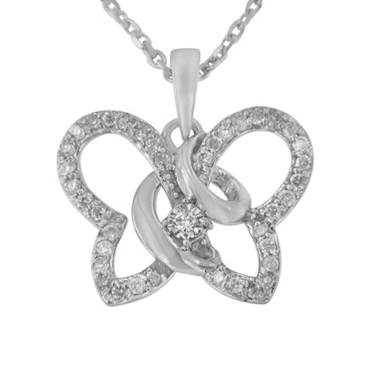 .925 Sterling Silver 1/4 cttw Prong-Set Diamond Butterfly 18" Pendant Necklace (H-I Color, I1-I2 Clarity) Bids.com