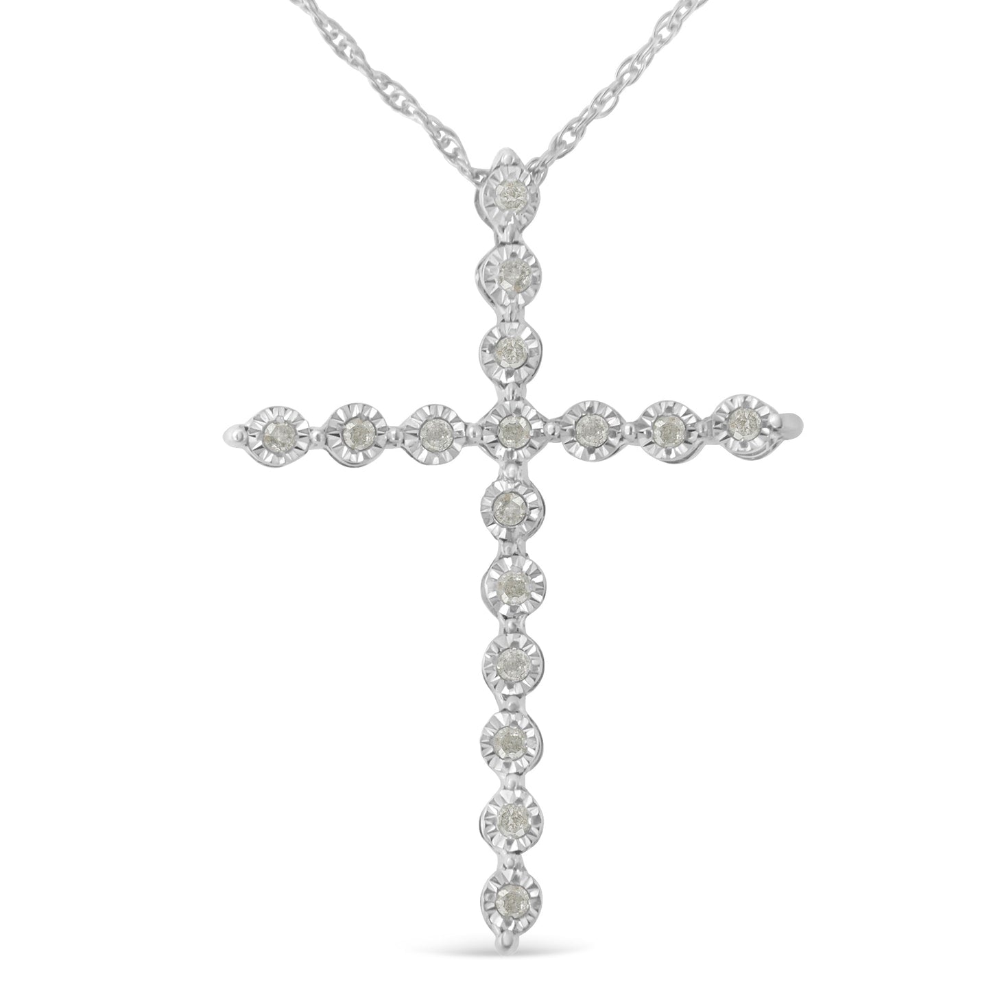 .925 Sterling Silver 1/6 Cttw Brilliant-Cut Diamond Miracle-Set Shared Prong Cross 18" Pendant Necklace (I-J Color, I2-I3 Clarity) Bids.com
