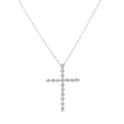 .925 Sterling Silver 1/6 Cttw Brilliant-Cut Diamond Miracle-Set Shared Prong Cross 18" Pendant Necklace (I-J Color, I2-I3 Clarity) Bids.com